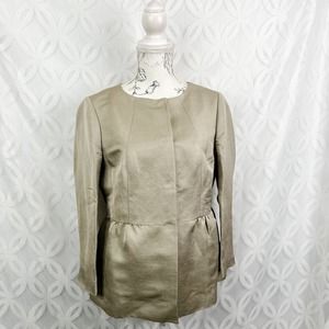 Banana Republic Peplum Metallic Sage Khaki Linen Silk Jacket Size 10 NWT $130